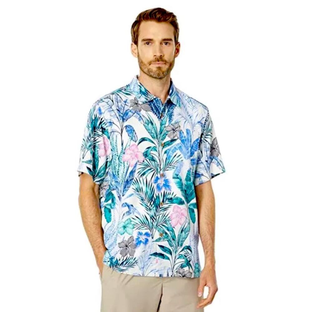 Tommy Bahama Men’s Garden Getaway Tropical Short Sleeve Button-Up 100% Silk XL